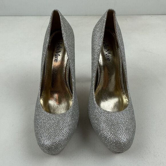 Bella Marie Tamika Mesh Silver Stiletto Platform Heels Closed Toe Pumps Size 7 - Picture 4 of 11